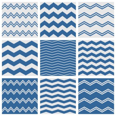 Döşeme chevron vektör deseni ayarlamak ile denizci mavi ve gri zig zag arka plan