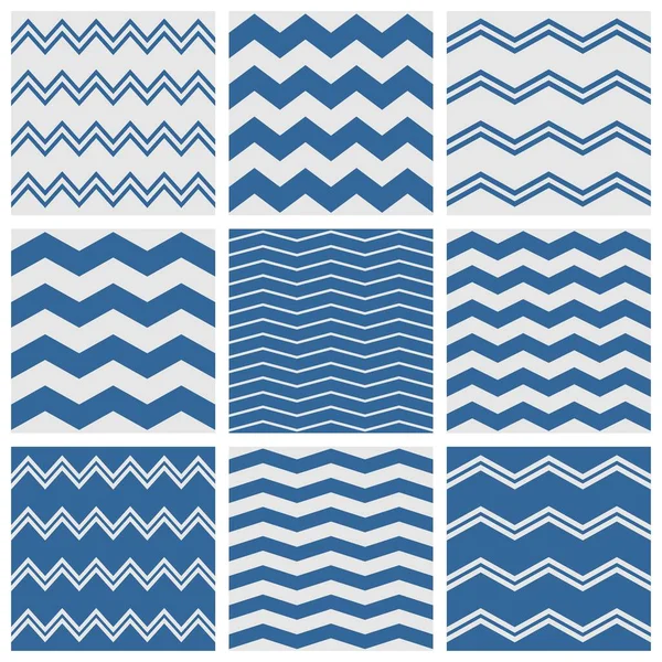 Tile Chevron Vector Pattern Set Sailor Blue Grey Zig Zag — Stock Vector