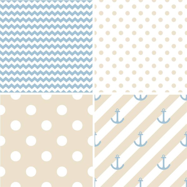 Tile colorful vector pattern set with polka dots, zig zag and stripes background