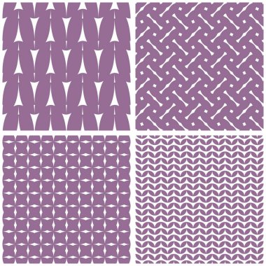 Döşeme beyaz ve menekşe vektör deseni seti veya dikişsiz geometrik arkaplan duvar kağıdı