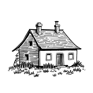 Basit ev taslağı çizimi, minimalist konut, emlak simgesi tasarımı