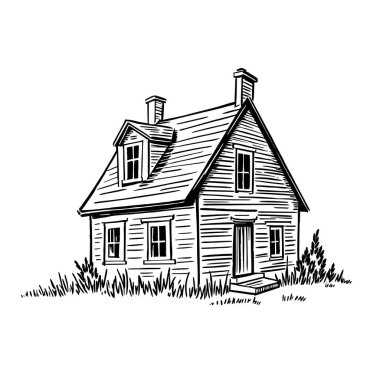 Basit ev taslağı oymalı vektör çizimi, minimalist konut, emlak simgesi tasarımı