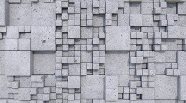 Farklı boyutlardaki küplerin desenli arkaplanı ve beton dokusu.