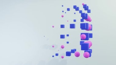 Modern Mo-Graph Looped Animation with cubes and spheres. Moving screensaver, background, animated footage