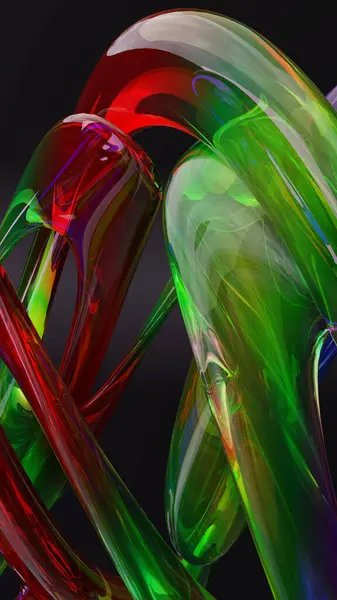 Incredible color reflections in twisted glass shapes. 3D render. Unique background, screensaver, footage