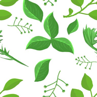 Şeffaf bir arka planda el çizimi yaprakları ve dalları olan kusursuz çiçek deseni. Ekolojik tarzda moda tasarımı.