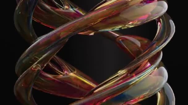 Зацикленная Анимация Вращения Невероятно Изогнутой Стеклянной Фигуры Цветными Отражениями Отражениями — стоковое видео
