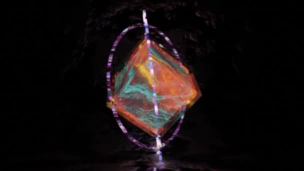 Fantastik Mücevher Dokuları Parlak Renkli Halkaları Olan Bir Cam Küpün — Stok video