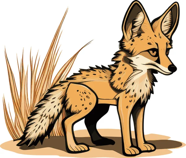 手描き漫画Coyote上の砂漠の背景に暖かいオーカーの色 — ストックベクタ