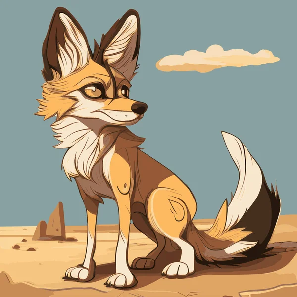 Hand Drawn Cartoon Coyote Desert Background Warm Ocher Colors — Stock Vector