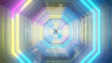 Fantastik bir teknolojik neon tünelin soyut animasyonu. Arkaplan taşınıyor, canlandırılmış ekran koruyucu