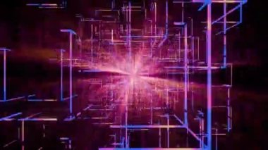 Optik efektli parlak renkli neon geometrik şekillerin kusursuz döngülü animasyonu