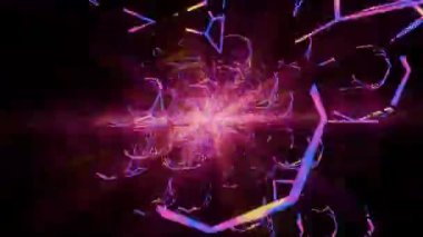 Optik efektli parlak renkli neon geometrik şekillerin kusursuz döngülü animasyonu