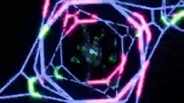 Optik efektli parlak renkli neon geometrik şekillerin kusursuz döngülü animasyonu