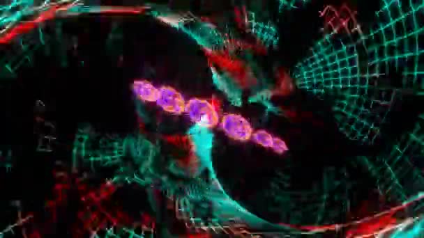Animasi Dinamis Abstrak Dari Grid Cyber Neon Memindahkan Latar Belakang — Stok Video