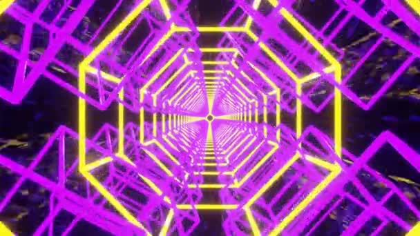 Abstrakcyjna Bezszwowa Pętelkowa Kolorowa Neonowa Animacja Lśniących Kształtów Geometrycznych — Wideo stockowe