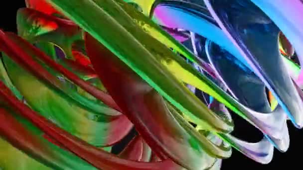 Abstraktní Animace Spirálové Rotace Zakřiveného Barevného Tvaru Skla — Stock video