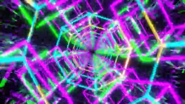 闪光几何形状的无缝隙环状彩色霓虹灯动画 — 图库视频影像