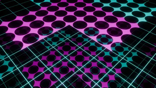 Kafeslerden, noktalardan ve soyut geometrik şekillerden oluşan dijital sibernetik yapı. Soyut arkaplan, ekran koruyucu