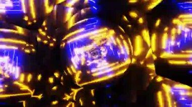 Parlak, parıldayan yüksek teknoloji elementlerinin rotasyonel hareketinin kusursuz sonsuz döngüsü.