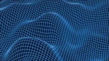 Üç boyutlu soyut ızgara neon dalgaları. Mavi dijital okyanus. Soyut arkaplan