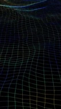 Üç boyutlu soyut ızgara neon dalgaları. Mavi dijital okyanus. Soyut arkaplan