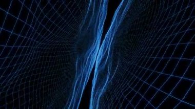 Üç boyutlu soyut ızgara neon dalgaları. Mavi dijital okyanus. Soyut arkaplan
