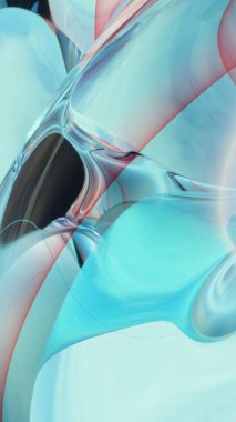 Pürüzsüz, camsı dalgaların parlak yansımaları ve yumuşak ışıklandırması olan çarpıcı bir 3 boyutlu soyut arkaplan..