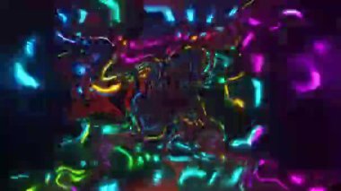 Renkli neon ışığının soyut türbülansı. Döngüye alınmış canlandırılmış arkaplan