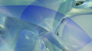 Pürüzsüz, akışkan camsı dalgaların parlak yansımaları ve yumuşak ışıklandırmasıyla mavi ve yeşil tonlarda olduğu çarpıcı bir 3 boyutlu soyut arka plan..
