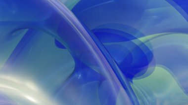 Pürüzsüz, akışkan camsı dalgaların parlak yansımaları ve yumuşak ışıklandırmasıyla mavi ve yeşil tonlarda olduğu çarpıcı bir 3 boyutlu soyut arka plan..