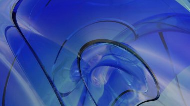 Pürüzsüz, akışkan camsı dalgaların parlak yansımaları ve yumuşak ışıklandırmasıyla mavi ve yeşil tonlarda olduğu çarpıcı bir 3 boyutlu soyut arka plan..