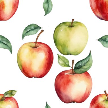  Elle boyanmış suluboya elmaları kırmızı, yeşil ve sarı yapraklı güzel, pürüzsüz desenler. Taze ve canlı tasarım..