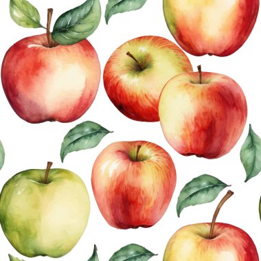 Elle boyanmış suluboya elmaları kırmızı, yeşil ve sarı yapraklı güzel, pürüzsüz desenler. Taze ve canlı tasarım..