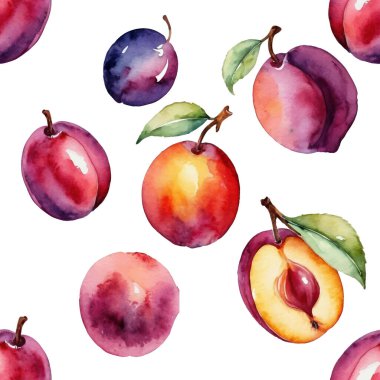 Elle boyanmış suluboya eriklerle şeffaf bir zemin üzerinde yapraklar bulunan kusursuz desenler. Çeşitli tasarım uygulamaları için mükemmel.