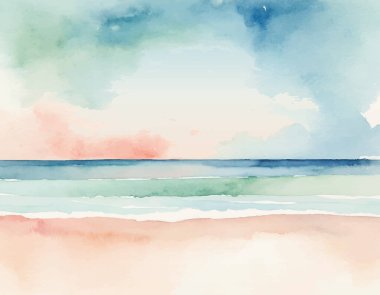 Yumuşak, rüya gibi suluboya arka plan soyut doğal manzara içeren yeşil, mavi ve şeftali rengi. Huzurlu sanatsal doku.