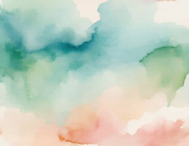 Yumuşak, rüya gibi suluboya arka plan soyut doğal manzara içeren yeşil, mavi ve şeftali rengi. Huzurlu sanatsal doku.