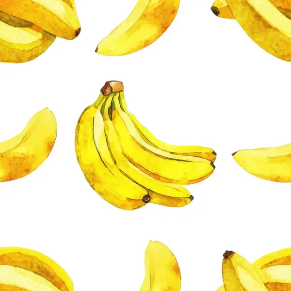  Elle boyanmış suluboya muzlar ve temiz beyaz arka planda demetler içeren hareketsiz desenler. Taze ve tropikal tasarım.