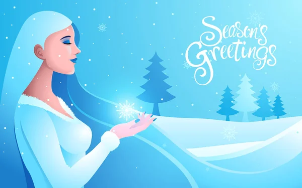 Beautiful Woman Long Hair Winter Represent Christmas Vector Illustration — Stock Vector