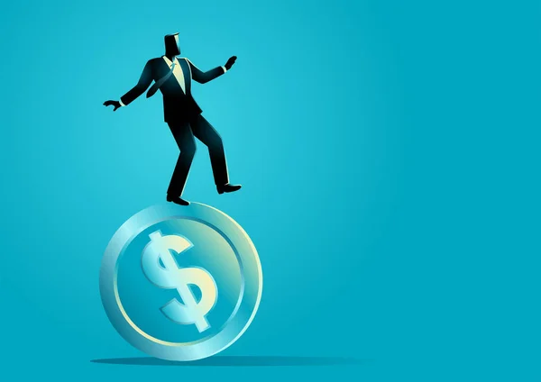 Επιχειρηματική Εικόνα Έννοια Του Επιχειρηματία Εξισορρόπηση Τον Εαυτό Του Δολάρια — Διανυσματικό Αρχείο