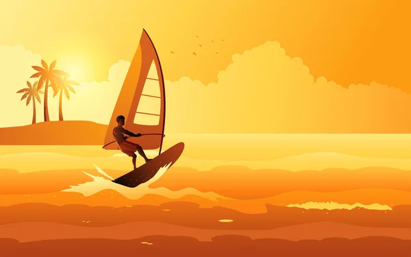Windsurfer Extreme Sport Leisure Hobby Vector Illustration — Stock Vector