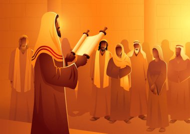 Biblical vector illustration series, Jesus reading the scroll of the prophet Isaiah clipart