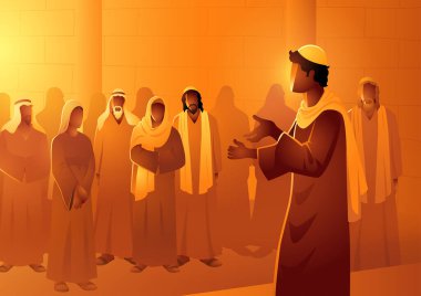 Biblical vector illustration series, young Jesus teaches at the temple