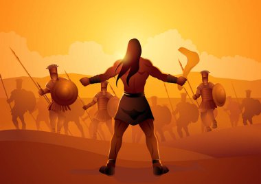 Biblical vector illustration series, Samson fights against the Philistines