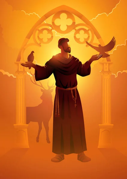 Religion Vector Illustration Series Saint Francis Assisi — Vetor de Stock