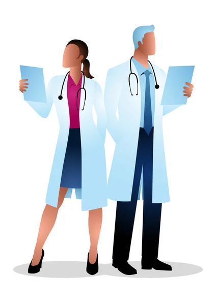 Vector Illustration Male Female Doctors Isolated White — Stock Vector