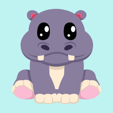 Simple flat vector illustration of cute hippopotamus cartoon suitable for kids birthday card or baby shower icon