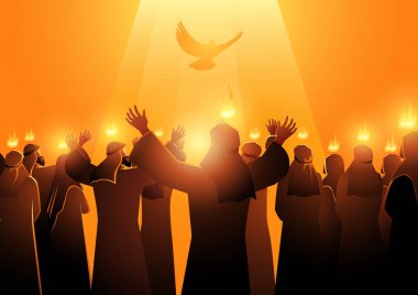 İncil 'deki illüstrasyon serisi, Pentecost ayrıca Whit Sunday, WhitSunday veya Whitsun olarak da bilinir. Kutsal Ruh 'un havarilere ve İsa Mesih' in diğer takipçilerine inişi anısına yapılmıştır.