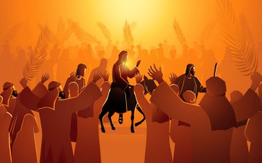 İncil 'deki illüstrasyon serisi, İsa Kudüs' e kral olarak geliyor, Palm Sunday bayramı.