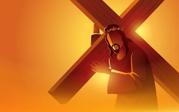 Biblische Vektorillustrationsserie Jesus Trägt Sein Kreuz — Stockvektor